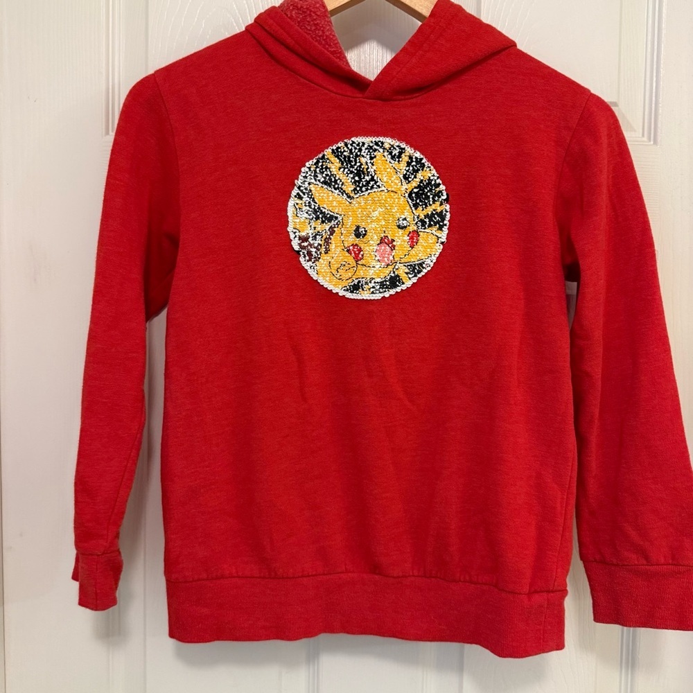 EUC Pokemon Pikachu Pokeball Flip Sequin Pullover Hoodie